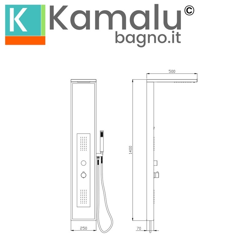 Colonna doccia multifuzionale acciaio bianco e motivo marmo | KAM-E2300B kamalu - 3