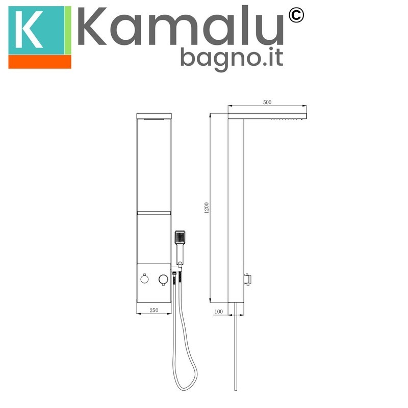 Pannello doccia nero soffione a cascata e doccetta | KAM-T7100N kamalu - 4