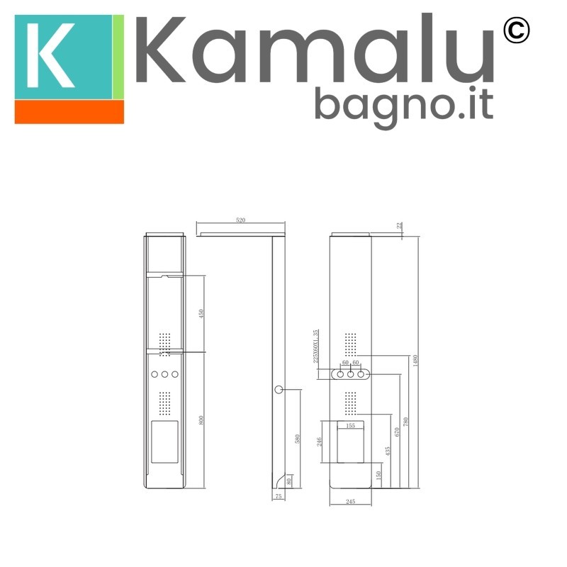 Pannello idromassaggio colore bianco e nero con mensola integrata | Kaman-BN9800 kamalu - 6