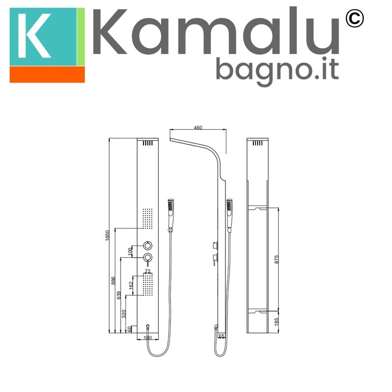 Pannello doccia idromassaggio in acciaio finitura satinato| Kaman-1100 kamalu - 7