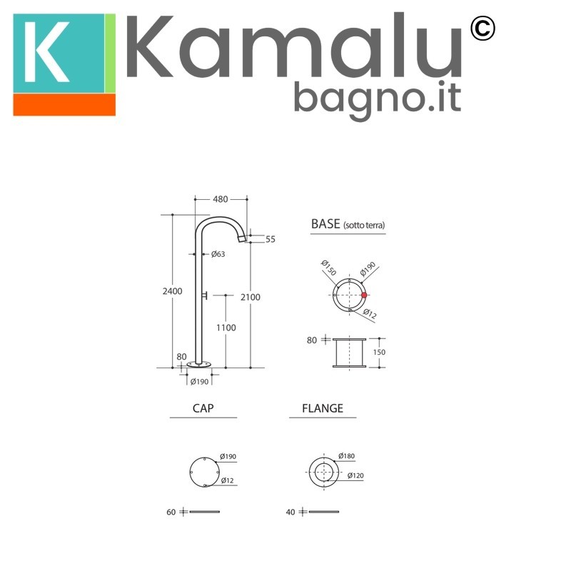 Colonna doccia da esterno in acciaio inox nero opaco | KP-Y300N kamalu - 2