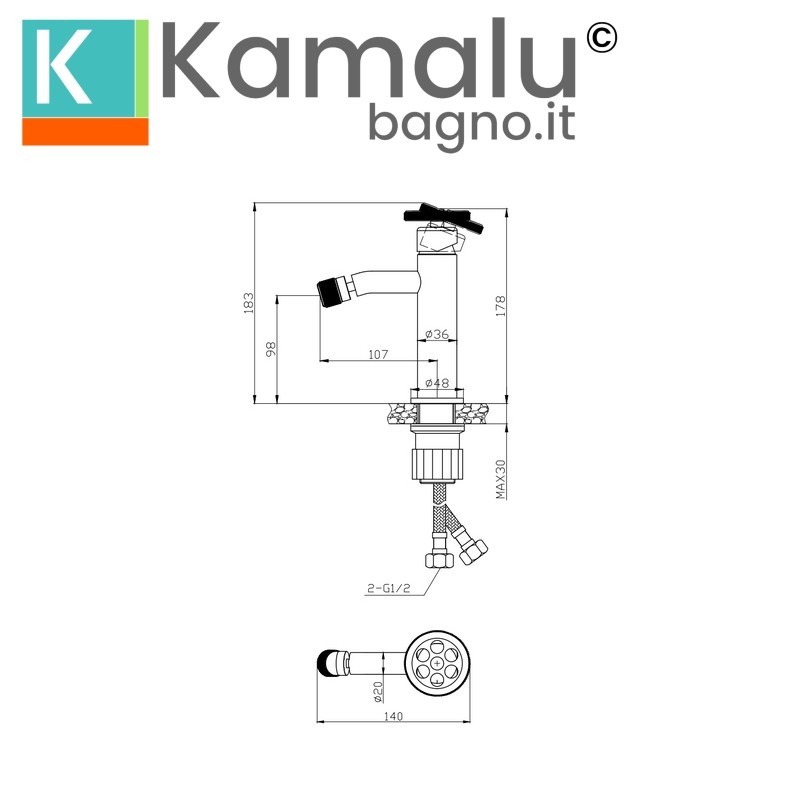 Miscelatore bidet con rotella monocomando finitura cromata | INNER-CROMO kamalu - 2