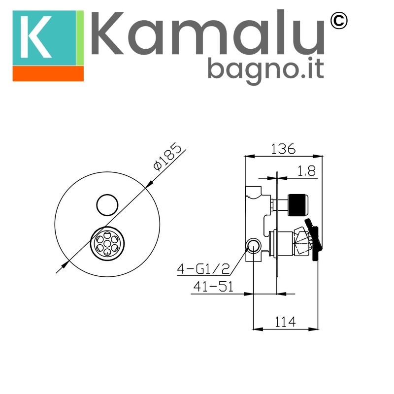 Miscelatore doccia incasso monocomando con rotella e deviatore finitura lucida | INNER-CROMO kamalu - 2