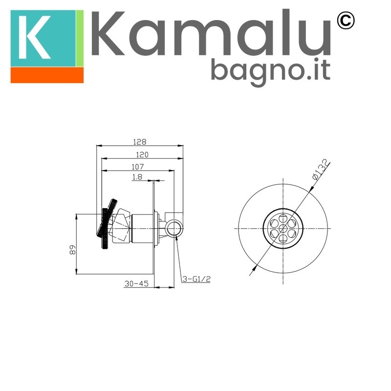 Miscelatore doccia a incasso monocomando con rotella finitura lucida | INNER-CROMO kamalu - 2
