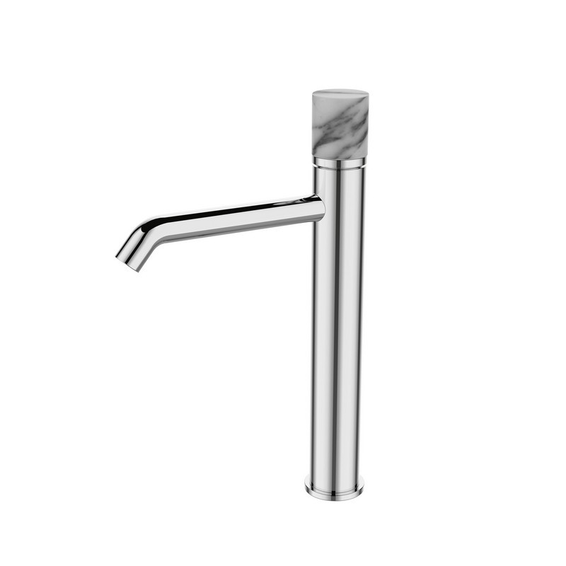 Miscelatore lavabo alto finitura cromo con dettaglio in marmo bianco | MARMO-BIANCO kamalu - 1
