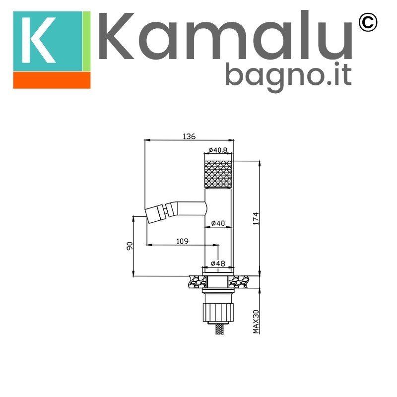 Miscelatore bidet finitura cromo con maniglia trama diamantata | BRASS kamalu - 2