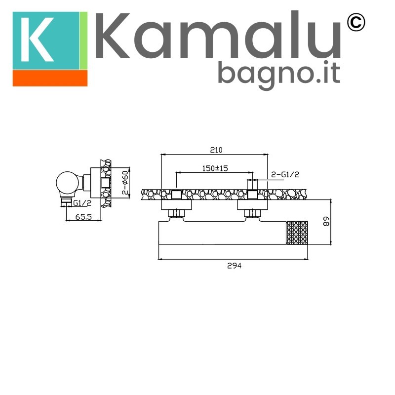 Miscelatore doccia maiglia con dettaglio trama diamantata | BRASS kamalu - 2