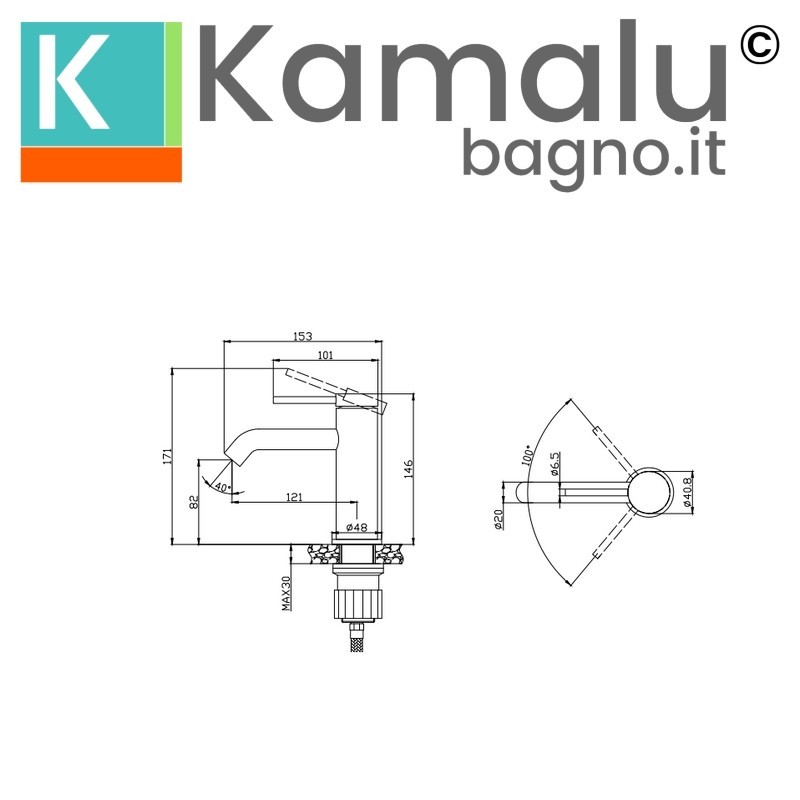 Miscelatore lavabo in ottone con finitura cromata | KAM-J CROMO kamalu - 3