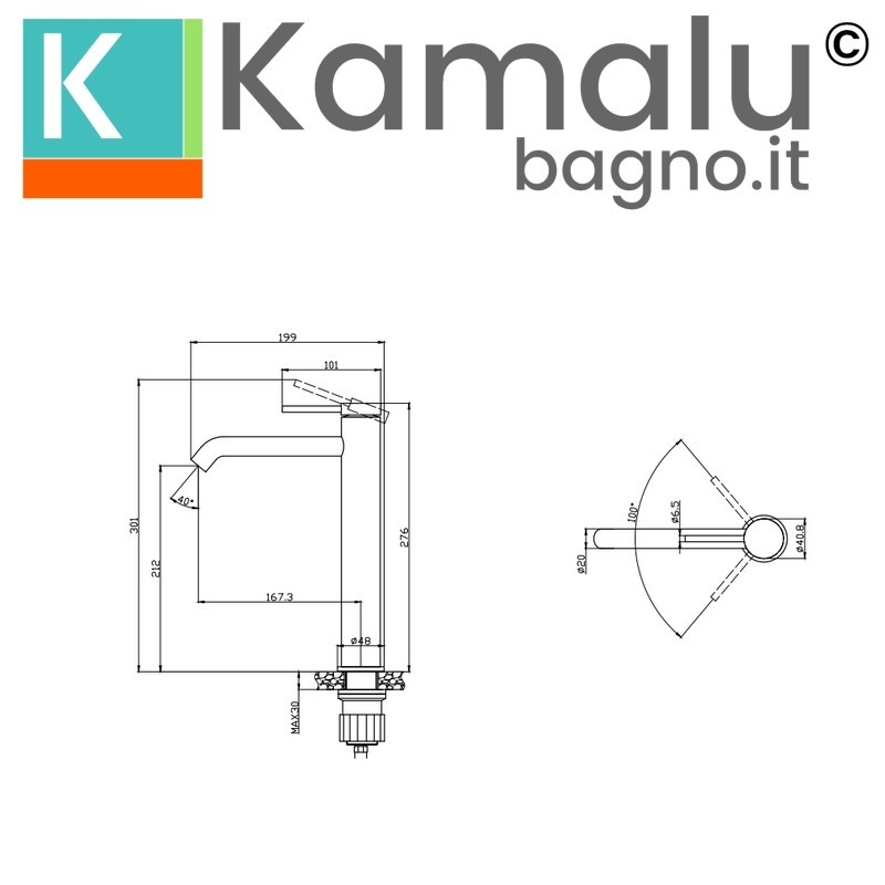 Miscelatore lavabo alto in ottone con finitura cromata | KAM-J CROMO kamalu - 2