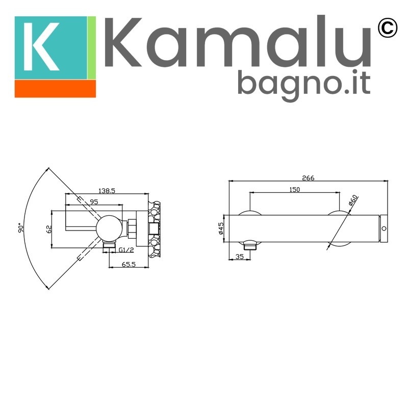 Miscelatore doccia installazione a incasso in ottone con finitura cromata | KAM-J CROMO kamalu - 2