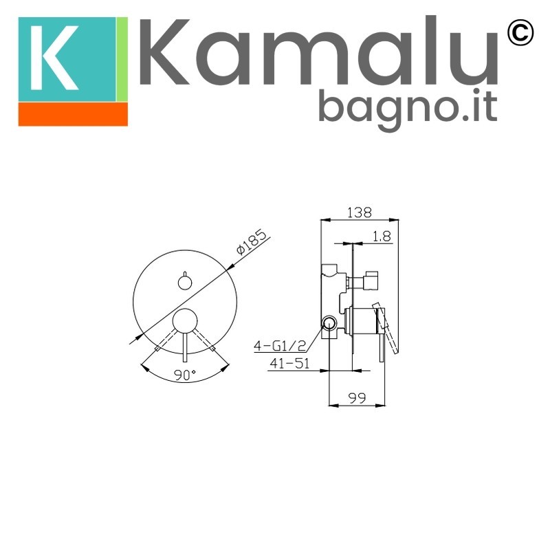 Miscelatore doccia in ottone con deviatore finitura cromata | KAM-J CROMO kamalu - 2