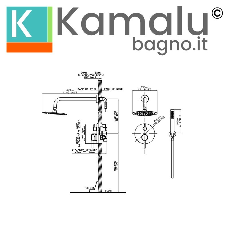 Set doccia con soffione tondo, doccetta e miscelatore | KAM-ARTE C5000 kamalu - 6