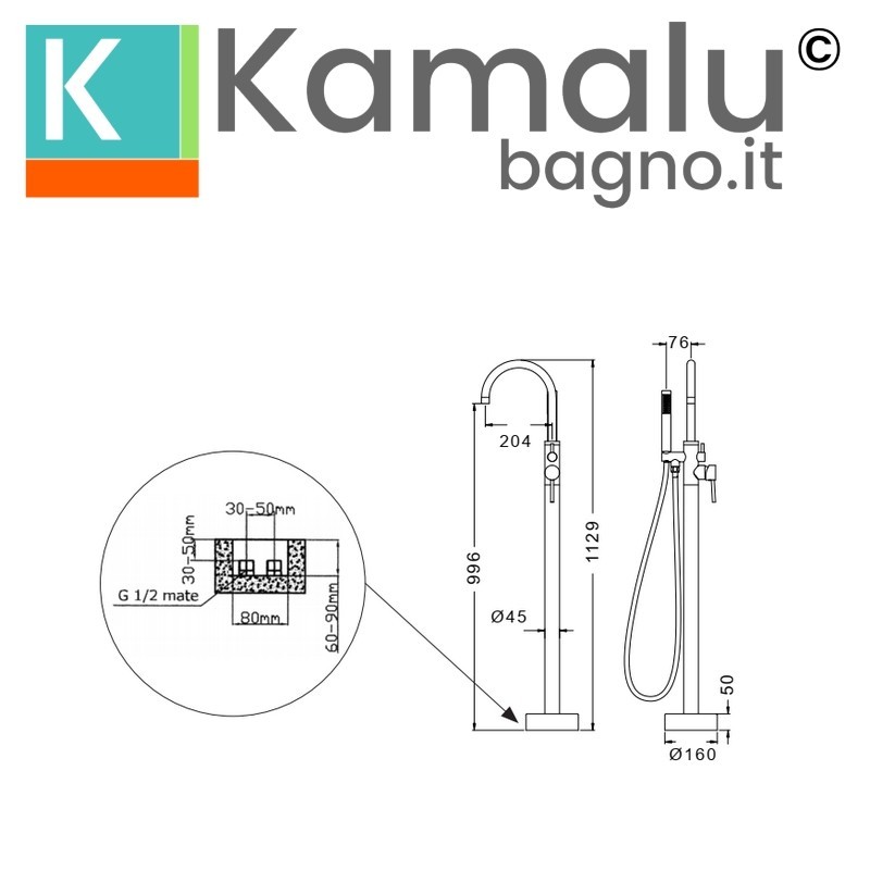 Miscelatore vasca da pavimento con deviatore | KAM-ARTE kamalu - 4
