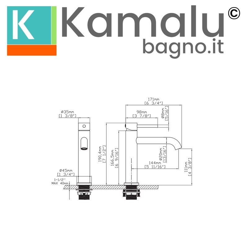 Miscelatore lavabo nero opaco linea curva | KAM-ARTE NERO kamalu - 2