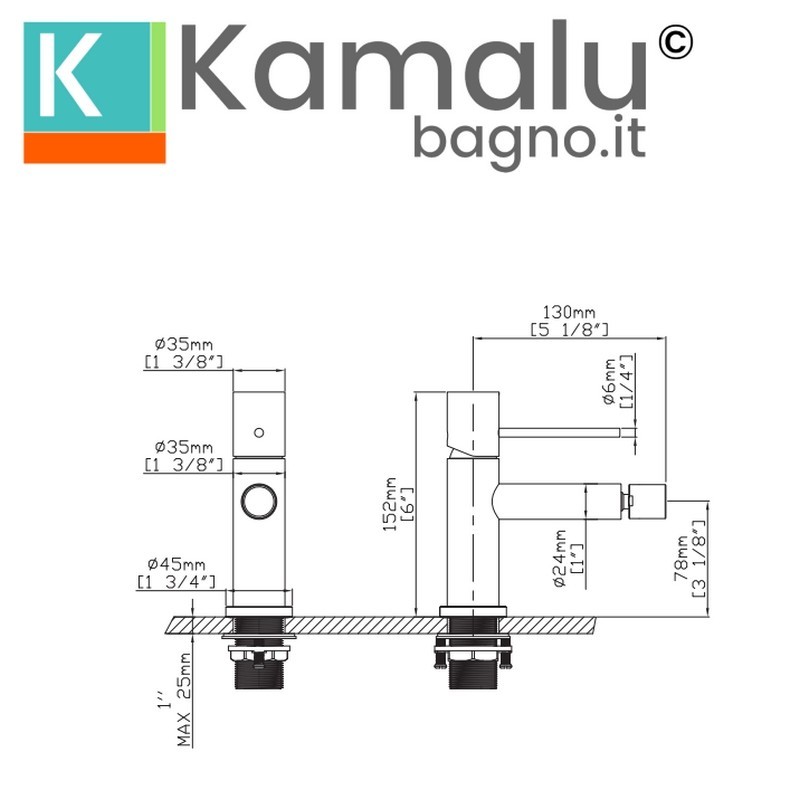 Miscelatore bidet in acciaio inox satinato| KAM-ARTE SATINATO kamalu - 2
