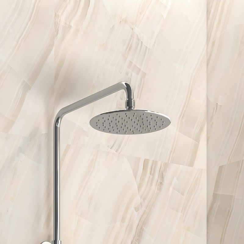 Colonna doccia fissa in acciaio inox con soffione, doccetta con flessibile e getto vasca finitura satinato | KAM-ARTE SATINATO k