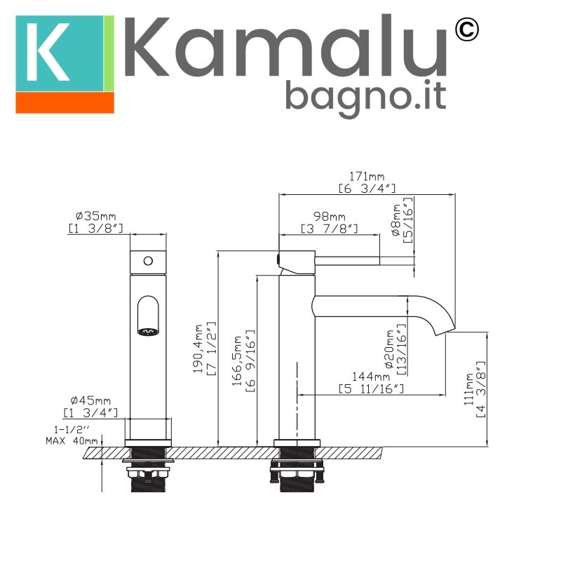 Miscelatore lavabo linea curva in acciaio inox finitura oro | KAM-ARTE ORO kamalu - 2