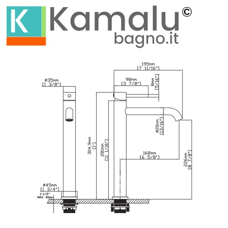 Miscelatore lavabo alto linea curva in acciaio inox finitura oro | KAM-ARTE ORO kamalu - 2