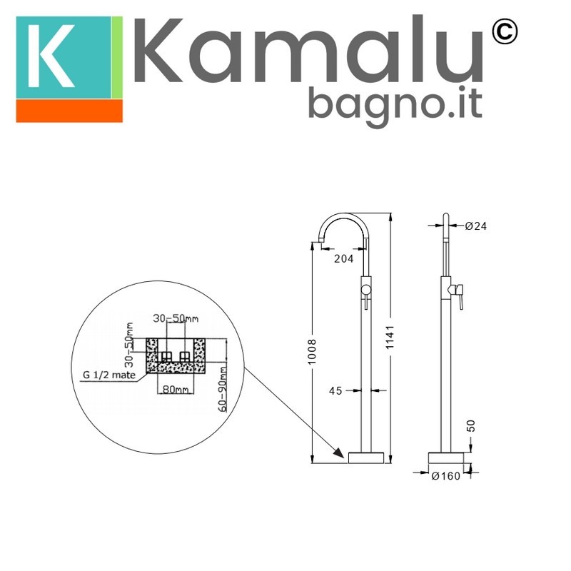 Miscelatore lavabo o vasca a pavimento finitura oro spazzolato | KAM-ARTE ORO kamalu - 2