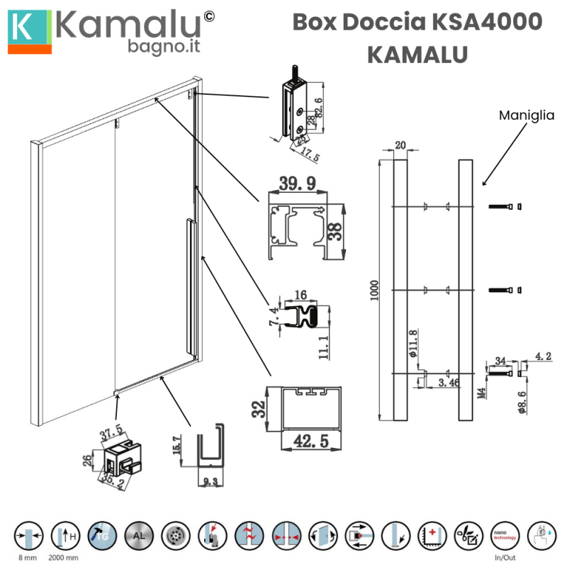 Doccia nicchia 140cm finitura acciaio spazzolato | KSA4000AS kamalu - 4