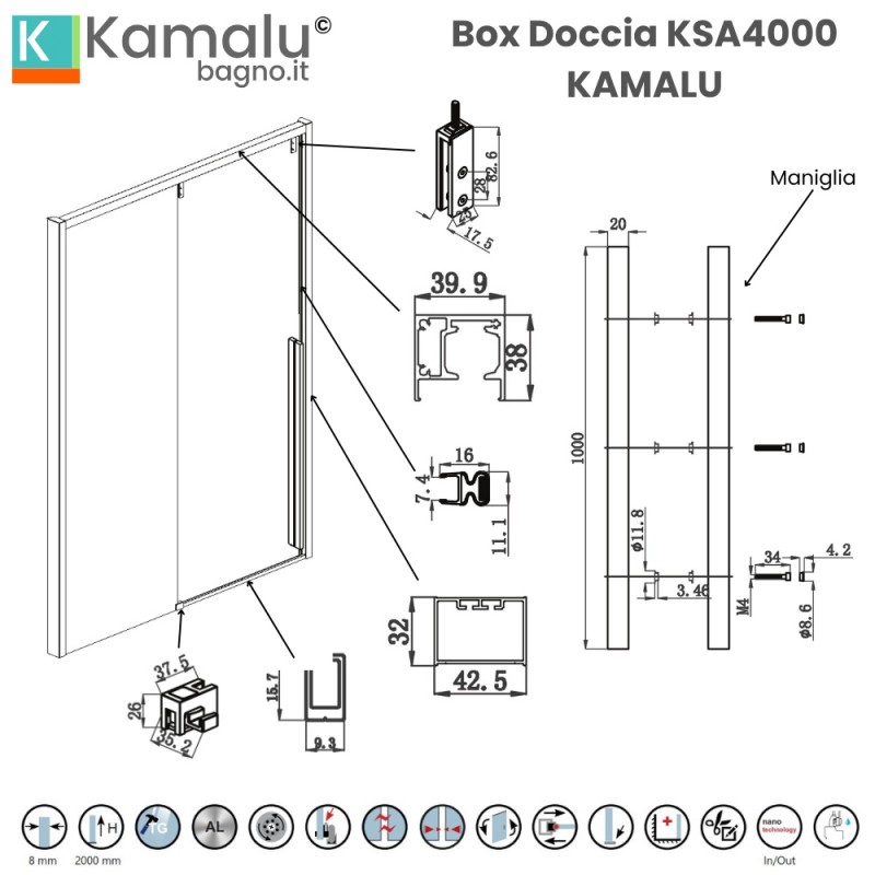 Porta doccia bianca 140cm scorrevole altezza 200cm | KSA4000B kamalu - 3