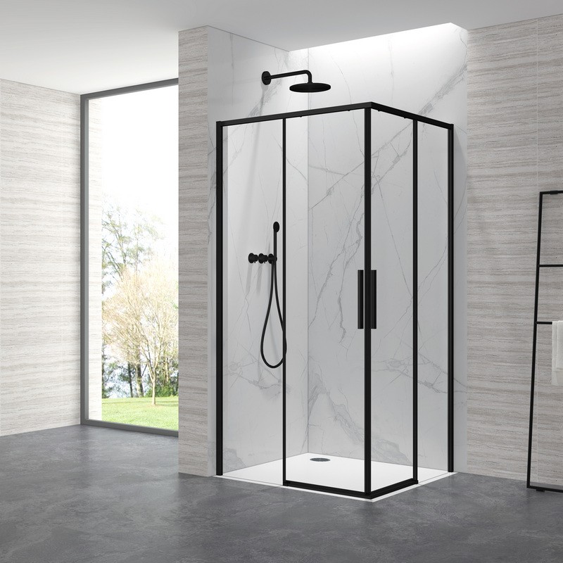 Cabina doccia 80x80cm angolare porte scorrevoli finitura nera | KLA1000N kamalu - 1