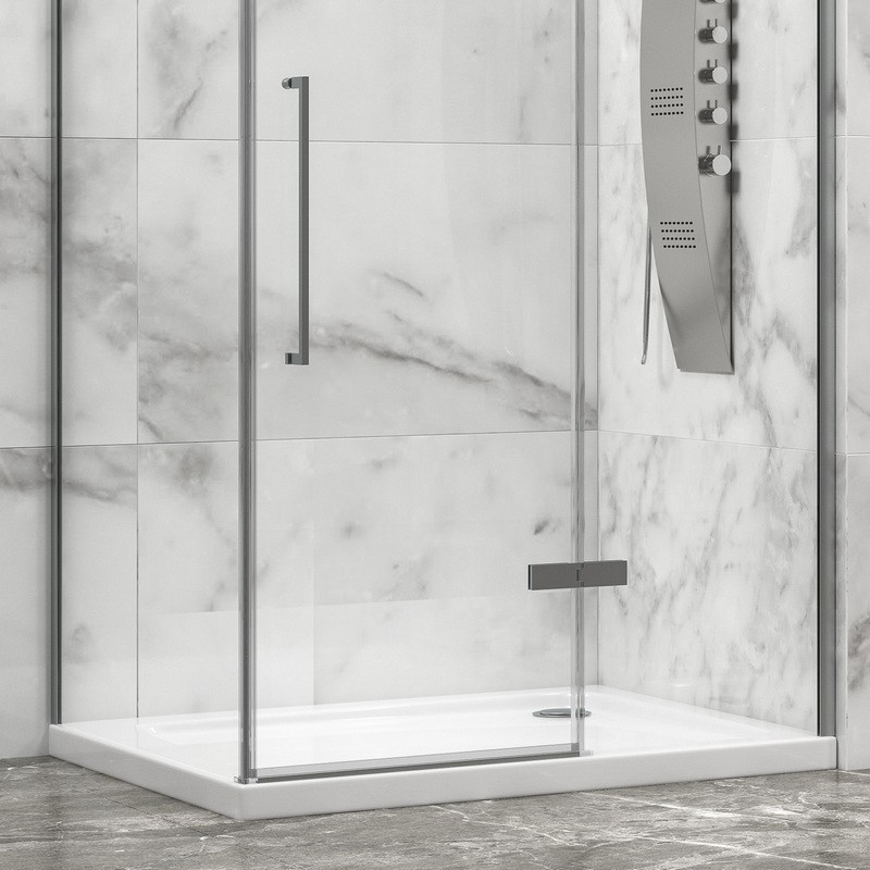 Box doccia 70x80 telaio acciaio spazzolato porta battente laterale fisso 70cm| kamalu - 4