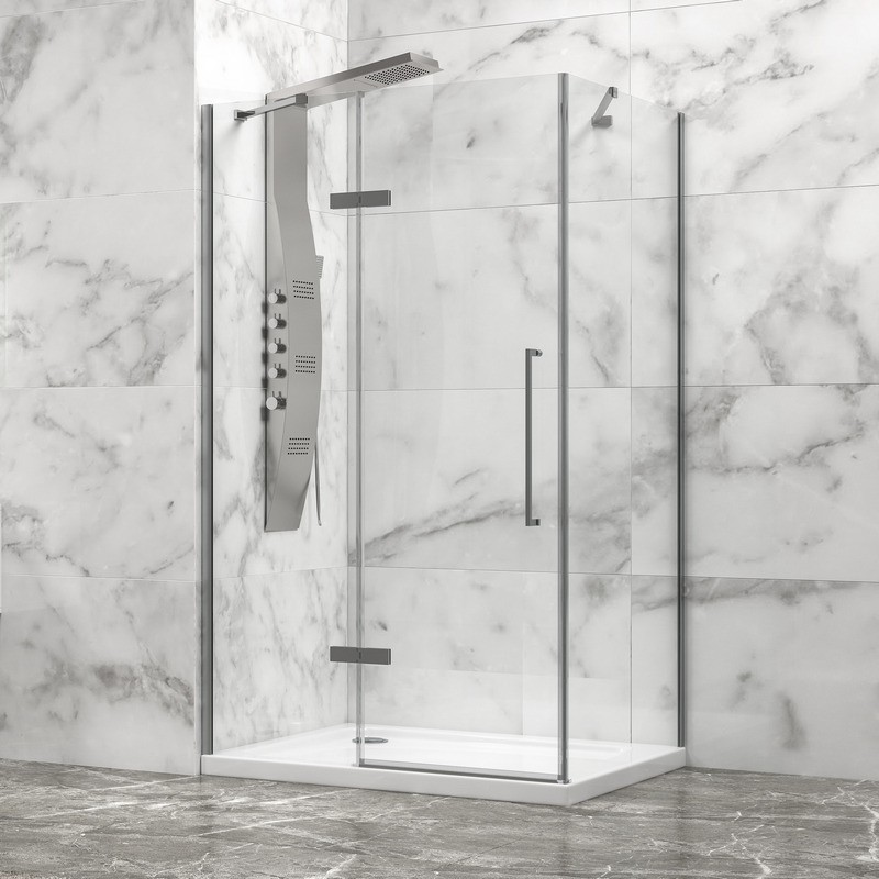Box doccia 70x80 telaio acciaio spazzolato porta battente laterale fisso 70cm| kamalu - 2