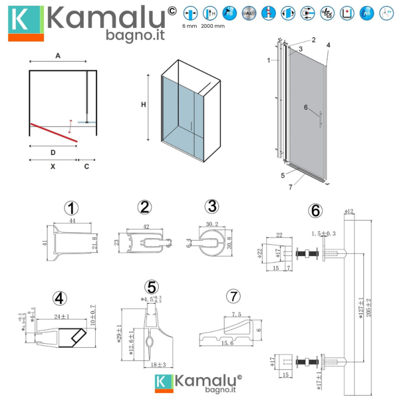 Porta doccia nicchia 100cm battente e fisso | KS5000 kamalu - 3