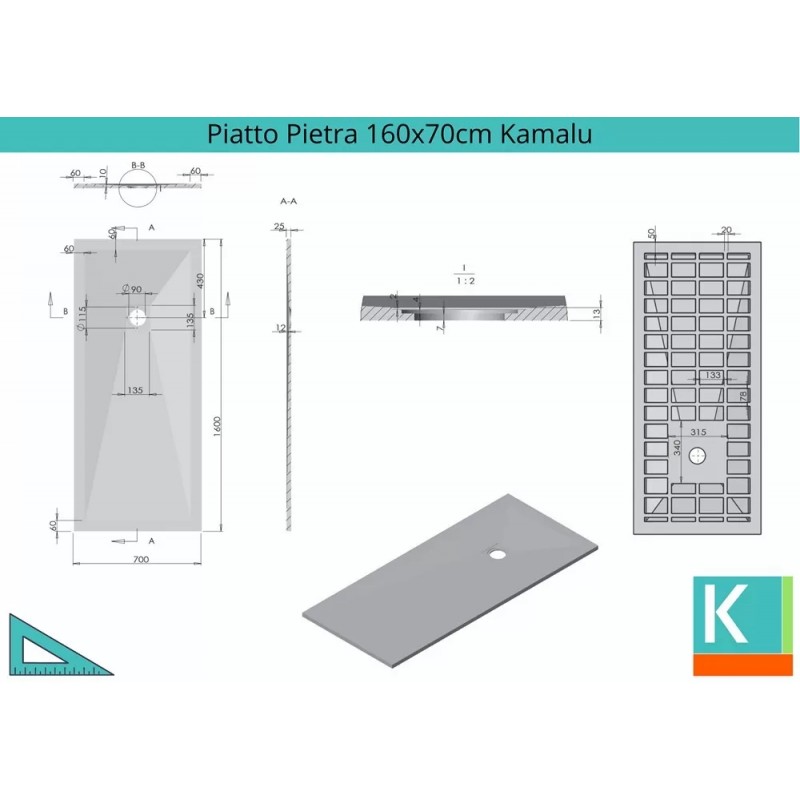 Piatto doccia 160x70 cm effetto pietra colore bianco kamalu - 2