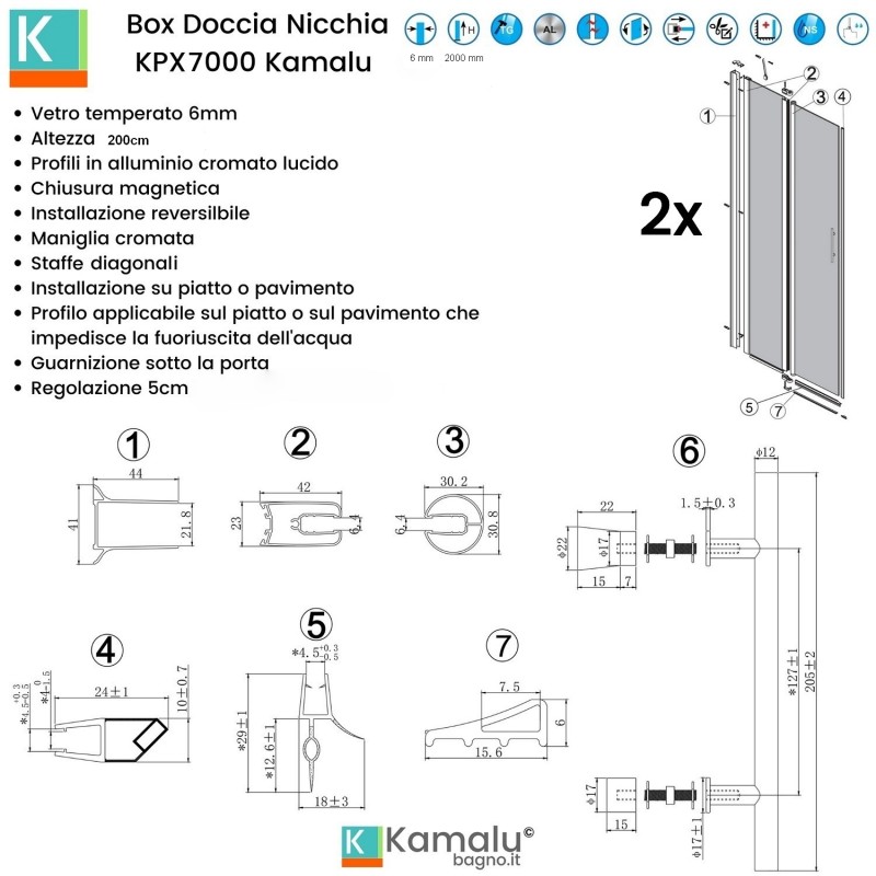 Box doccia nicchia 155 cm con 2 battenti | KPX7000 kamalu - 3
