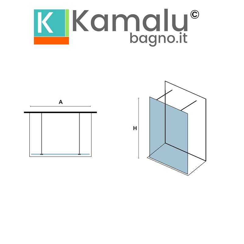 Parete doccia walk in 120 cm vetro 8mm trasparente KW3000 kamalu - 3