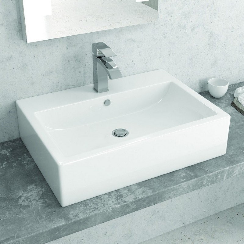 Lavabo da appoggio 61cm rettangolare in ceramica bianca | Litos-260 kamalu - 1