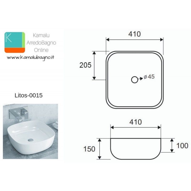 Lavabo appoggio 41cm In ceramica Slim modello Litos-0015