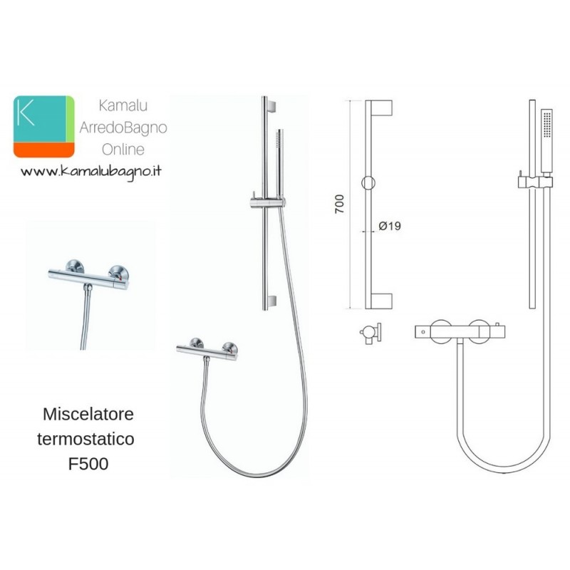 Set miscelatore termostatico e saliscendi modello F500 kamalu - 4