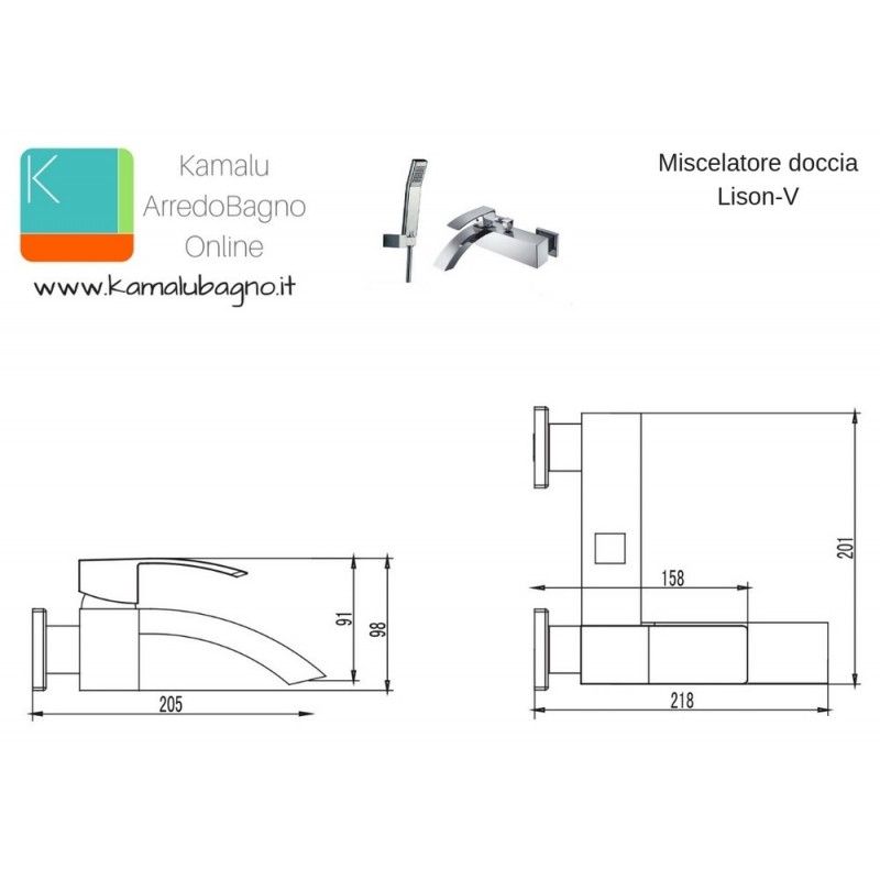 Misclatore vasca con doccetta e flessibile modello Lison-V kamalubagno
